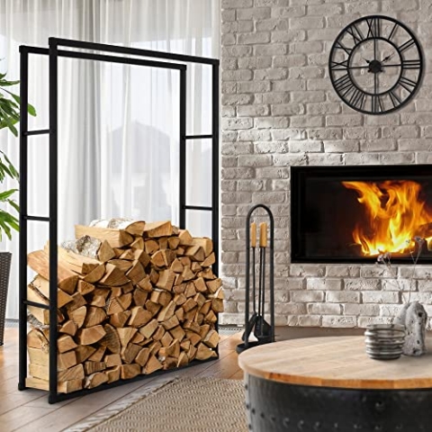 ML-Design Kaminholzregal 100x150x25cm rechteckig, Schwarz, Metall, Innen/Außen, Brennholzregal Holzaufbewahrung aus beschichtetem Stahl, Kaminholzständer Kaminholzhalter Feuerholzregal für Kamin/Ofen