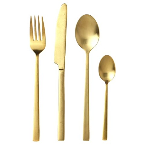 BITZ Besteck-Set/Essbesteck-Set für 4 Personen, 16-teilig, Besteck aus Edelstahl, Messingfarben