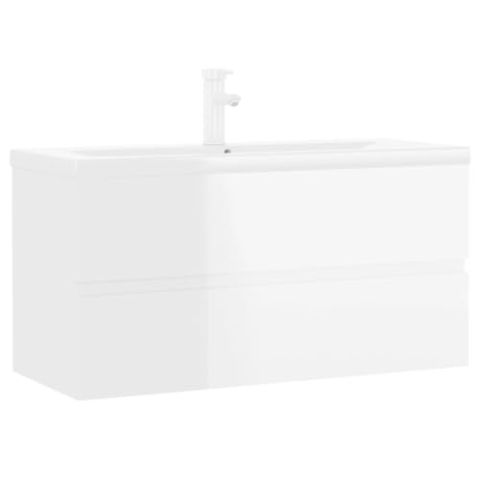 vidaXL Waschbeckenunterschrank mit Einbaubecken Unterschrank Badezimmerschrank Badschrank Waschtisch Hängeschrank Badmöbel Hochglanz-Weiß Holzwerkstoff