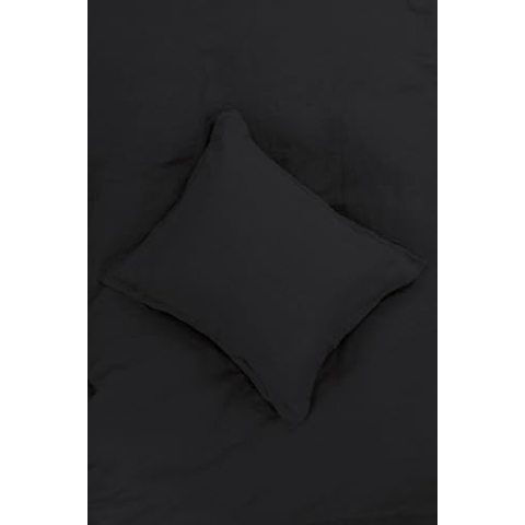 Passion for Linen | Luxus Kissenbezug Remy | Leinen und Perkal Baumwolle, 80 x 80 cm, Off Black