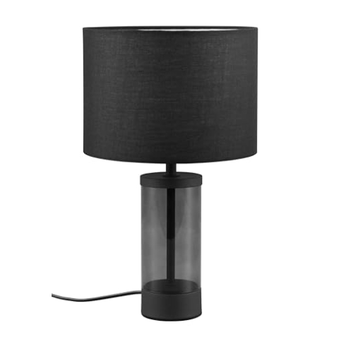Reality Leuchten Tischleuchte Grazia R51711032, Metall Schwarz matt, Glas smoke, Schirm Stoff Schwarz, exkl. 1x E14