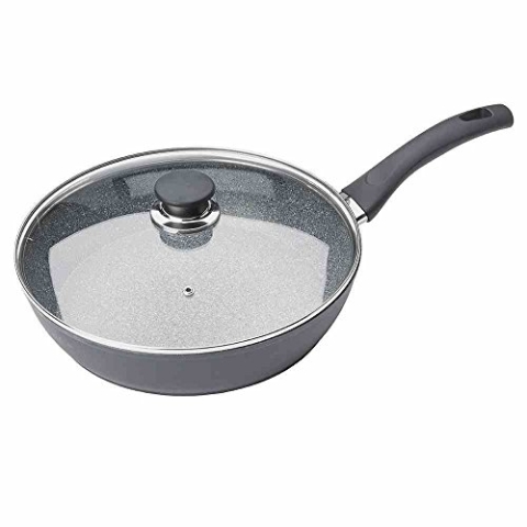 BALLARINI Bari Granitium Pfanne mit Deckel, Antihaftbeschichtung, Induktionsgeeignet, Mit Temperaturkontrolle, 28 cm, Aluminium