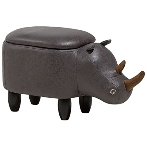 Beliani Hocker Nashorn Lederoptik dunkelgrau Tierhocker für Kinder mit Stauraum Rhino