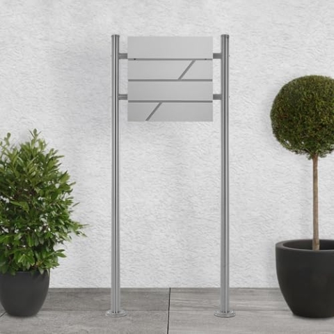 ECD Germany Standbriefkasten mit Zeitungsfach, Design Briefkasten mit Pfosten, Briefkastenanlage, Briefkastenständer Silber Höhe 120cm, Postkasten Hellgrau 37x11x37cm, Edelstahl, Pulverbeschichtung