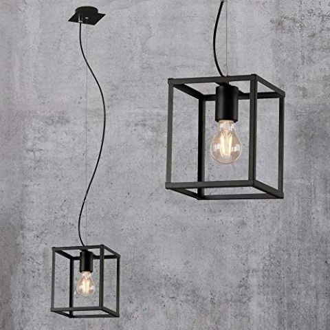 Briloner Leuchten Pendelleuchte, Pendellampe 1-flammig, Hängelampe retro vintage, Black Steel, 1x E27, max. 40 Watt, Schwarz, 170x170x1200mm (LxBxH)