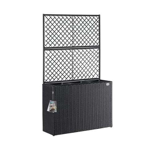 Casaria® Blumenkasten Rankgitter 3 Innentöpfe Polyrattangeflecht Rankhilfe Blumentopf Rattanoptik Pflanzkasten Schwarz