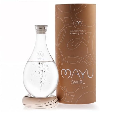 MAYU Water Swirl - edle Wasserkaraffe mit natürlicher Wirbelbewegung, 100% Borosilikatglas, handgefertigtes Porzellan, 1,5 Liter, Earth