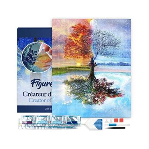 Figured'Art Diamond Painting Erwachsene 40x50cm Mit Rahmen Ganze Leinwand gespannt 4 Jahreszeiten Klassisch 5D Bilder Eckige Steine - DIY Set Basteln