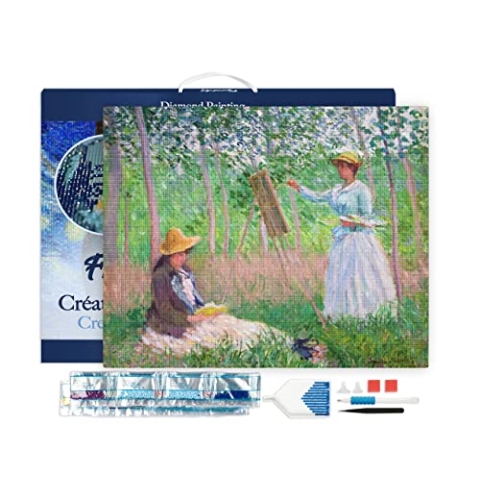 Figured'Art Diamond Painting Erwachsene 40x50cm Mit Rahmen Ganze Leinwand gespannt Im Wald in Giverny Monet 5D Bilder Eckige Steine - DIY Set Basteln