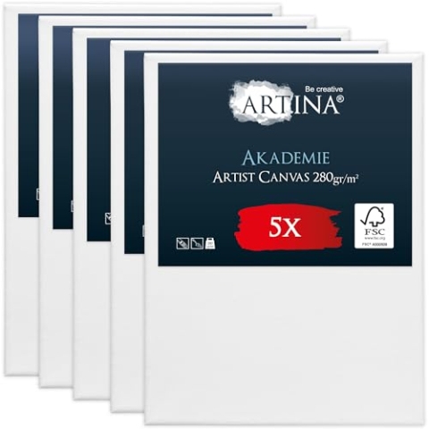 Keilrahmen Leinwand zum Bemalen 70x100 cm – Artina FSC® 5er Set bespannte Keilrahmen Leinwände zum malen für Acrylfarben Canvas 100% Baumwolle – Acryl Leinwand Rahmen