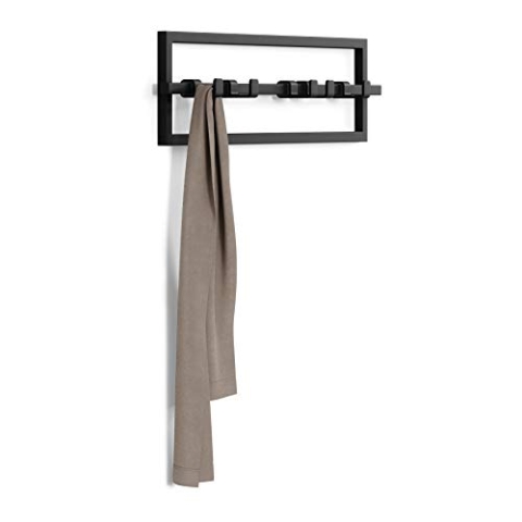 Umbra Cubiko Garderobenhaken, Wandgarderobe, Garderobenleiste mit beweglichen Haken, modernes Garderobenpaneel, Einheitsgröße, Schwarz