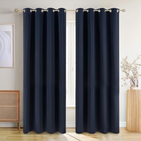 Blumtal Verdunklungsvorhänge 2er Set - Thermovorhang Hitzeschutz - Vorhang Blickdicht mit Ösen - Gardinenschals mit Schlaufen - Thermovorhang - Gardinen 295x140cm - Thermo Vorhänge - Vorhang Blau