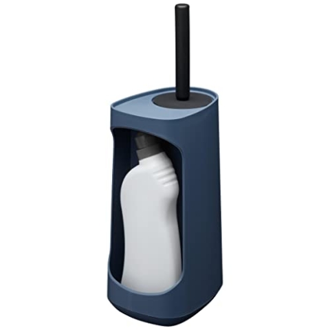 Tiger Tess Toilettenbürstenhalter freistehend, mit Aufbewahrungsfach für Reiniger und flexibler Swoop WC-Bürste, Farbe: Blau / Schwarz
