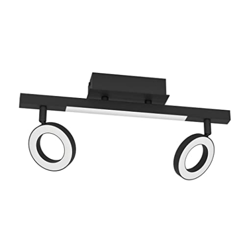 EGLO LED Deckenstrahler Cardillio 2, 2-flammige Deckenlampe mit schwenkbaren Spots, Deckenleuchte aus Kunststoff und Metall in schwarz, Deckenspot warmweiß