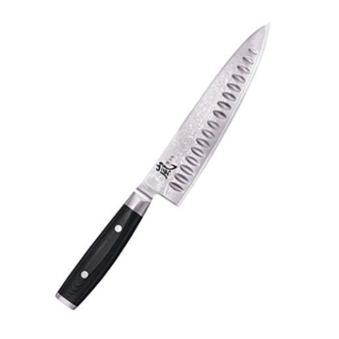 Yaxell Kochmesser RAN 69 mit Klinge aus Damaststahl und Griff aus Leinen Micarta in der Farbe Schwarz, Länge: 20 cm, 36017