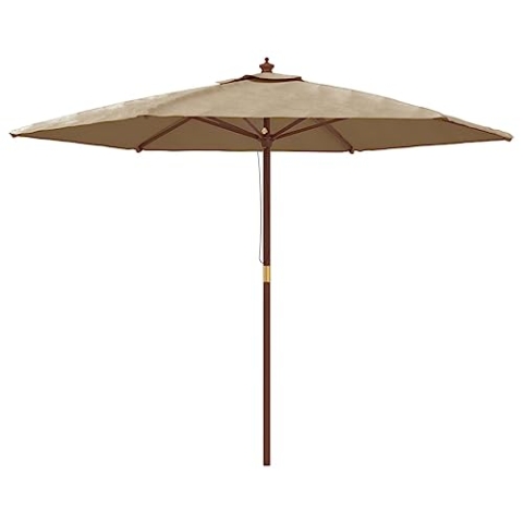 vidaXL Sonnenschirm, Gartenschirm mit Holzmast UV-Schutz, Strandschirm mit Belüftung 6 Rippen, Marktschirm Balkonschirm Terrassenschirm, Taupe