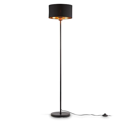 B.K.Licht - Stehlampe Vintage mit Fußtaster, Lampenschirm aus Stoff, E27 Fassung, max. 40 Watt, Leselampe, Deko Wohnzimmer, Lampe, Deckenfluter, Standleuchte, Industrial, 30x141,5 cm, Schwarz-Gold
