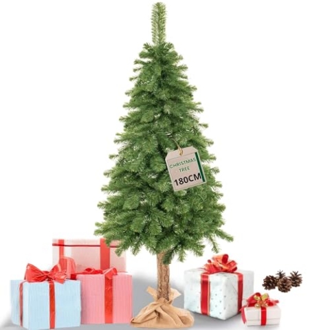 SPRINGOS Künstlicher Weihnachtsbaum Kiefer Naturstamm Jutesack 180 cm Naturzapfen