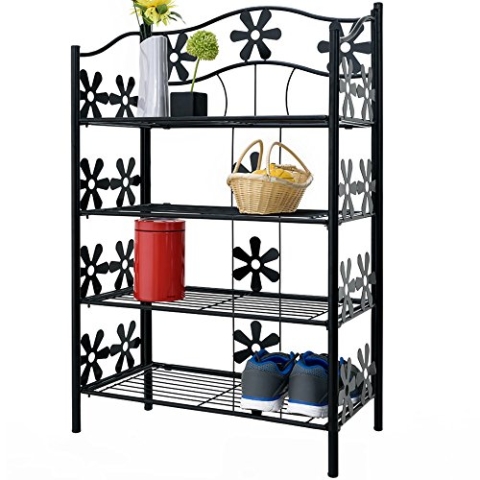 Deuba® Blumenständer 4 Etagen Metall Schwarz Pflanzenständer Indoor Outdoor Blumenregal Balkon Pflanzenregal Gummifüße Garten Blumenbank Blumenhocker