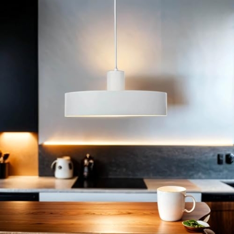 Licht-Erlebnisse Hängeleuchte rund Metall weiß Ø35cm Esstisch Küche Industrie-Stil E27 Pendellampe Decke Esszimmer Wohnzimmer