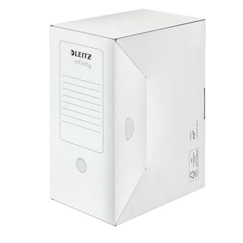 Leitz Infinity Archivbox, 10 Stück, 150 mm Rückenbreite, A4 Faltkarton mit Lasche, Boxen Aufbewahrung für bis zu 1400 Blatt, Lagerbox aus 100% säurefreier Karton, Weiß, Infinity Archiv Serie, 60920000