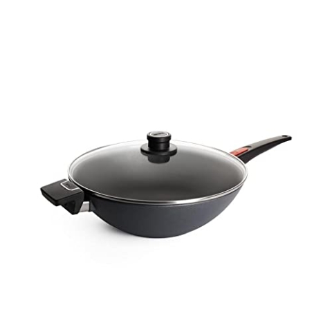 Woll Diamond Lite Wok- und Rührpfanne mit Glasdeckel, Ø 34 cm, 11 cm hoch, mit abnehmbaren Stiel - Geeignet für Ceran, Gas, Elektro, Halogen - nicht induktionsgeeignet, Antihaft-Versiegelung