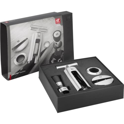 ZWILLING Sommelier Set 4-tlg, Folienschneider, Korkenzieher, Weinausgießer, Tropfring, rostfreier Edelstahl, Silber