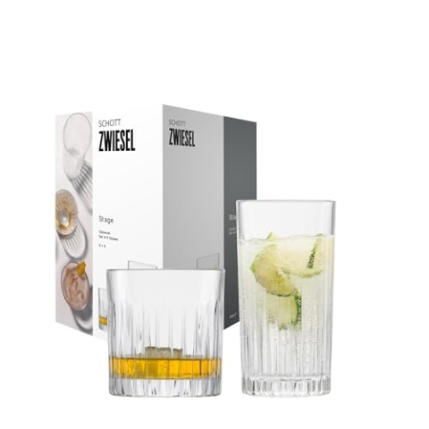 SCHOTT ZWIESEL 8er Gläserset Stage, jeweils 4 geradlinige Longdrinkgläser und Whiskygläser mit Relieff, spülmaschinenfeste Kristallgläser (Art.-Nr. 121882), Kristall