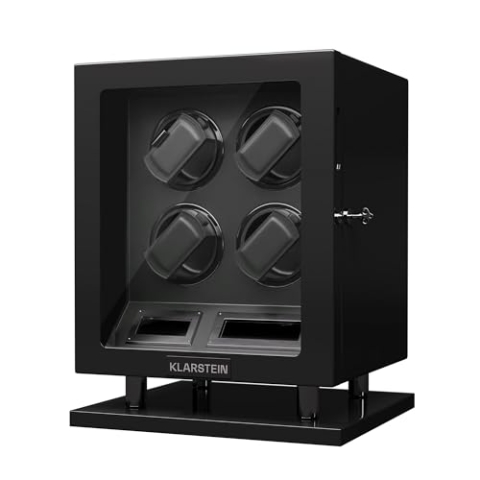 Klarstein Uhrenbeweger für 4 Automatikuhren, mit Acryl-Tür und Schloss, weiße LEDs, 5 TPD Einstellungen, automatischer Watch Winder