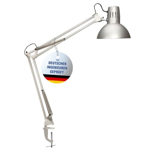 Maul LED Schreibtischlampe MAULstudy | Verstellbare Klemmleuchte mit Gelenkarm für Büro, Arbeitszimmer und Schreibtisch | Elegante Bürolampe aus Metall | Inklusive LED-Leuchtmittel | Silber