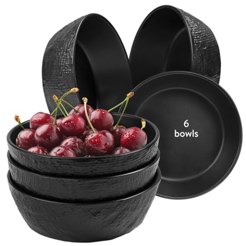 Linen Artisan Cereal Bowls 15cm, 6-Piece, charcoal black