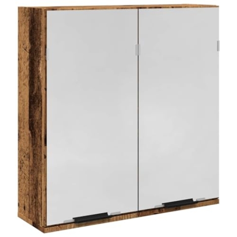 vidaXL Bad-Spiegelschrank Altholz-Optik 64x20x66,5 cm Holzwerkstoff, Badschrank mit Spiegel, Badezimmer-Wandschrank mit Spiegel, Bad-Wandschrank mit Spiegel
