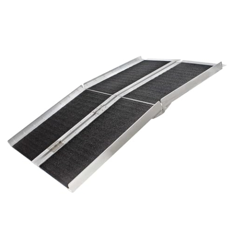 Wiltec Rollstuhlrampe doppelt faltbar 213cm 270kg, Mobile Auffahrschiene mit Rutschfester Oberfläche als Rollirampe, Aluminium Kofferrampe