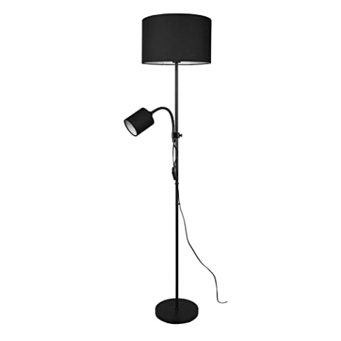 Reality Leuchten Stehleuchte Owen R40192002, Metall Schwarz matt, Stoffschirm Schwarz, exklusiv E27 und E14