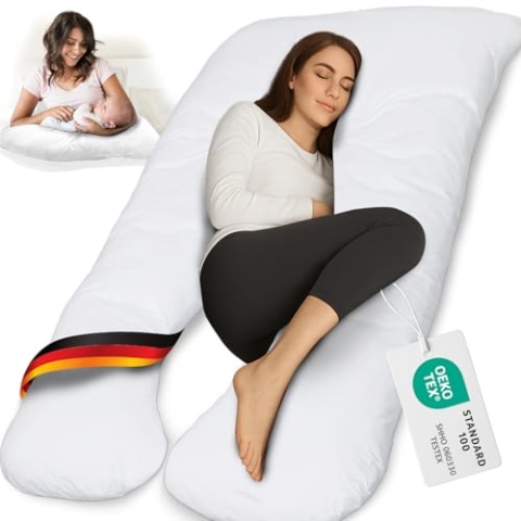 ELONEO Schwangerschaftskissen XXL, Seitenschläferkissen mit Bezug, Pregnancy Pillow extra groß in U Form, Stillkissen mit weichem, abnehmbarem und waschbarem Bezug, weiß