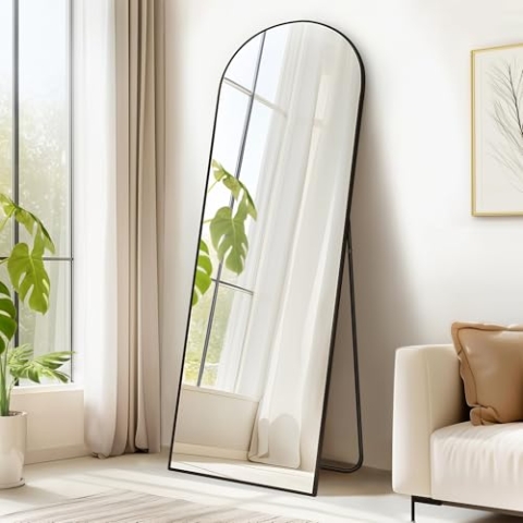 SONGMICS Ganzkörperspiegel, 160 x 50 cm, gewölbter Standspiegel, Rahmen aus Aluminiumlegierung, Hartglas, für Schlafzimmer, Wohnzimmer, Garderobe, tintenschwarz LFM031B01