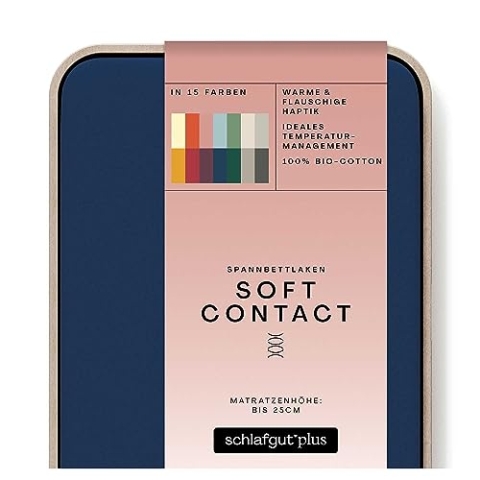 schlafgut Soft Contact Spannbettlaken bis 160x200cm, Blue Deep aus 100% Biobaumwolle wärmend