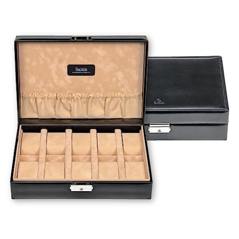 SACHER Uhrenetui für 10 Uhren new classic/schwarz (Leder)