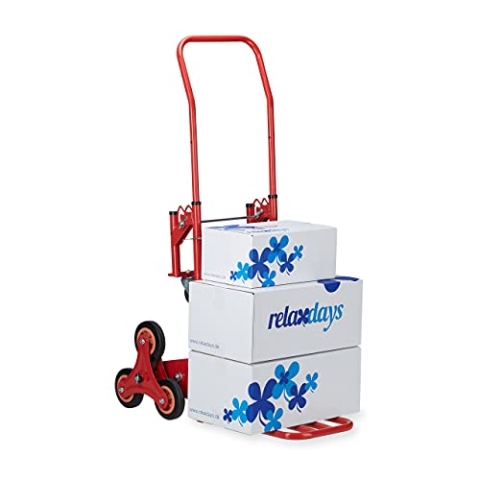 Relaxdays Treppensteiger bis 50 kg/150 kg Traglast, multifunktionale Transportkarre, 2in1, Profi, rot, Standard