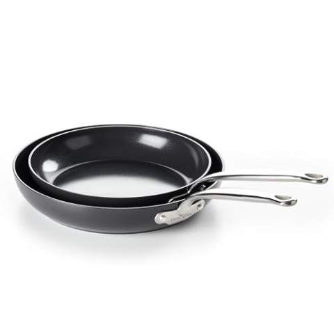 GreenPan Barcelona Hard Anodized Harteloxierte Gesunde Keramik-Antihaftbeschichtung, 2-teiliges Bratpfannen-Set 24cm & 28cm, PFAS-frei,Edelstahlgriff,Kratzfest,Induktion,Ofen,Spülmaschinenfest,Schwarz