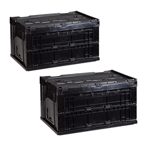 Relaxdays 2X Profi Transportbox, stabil, Gewerbe, hochwertiger Kunststoff, Qualität, 60 L, HxBxT 32,5x58,5x39,5cm, schwarz