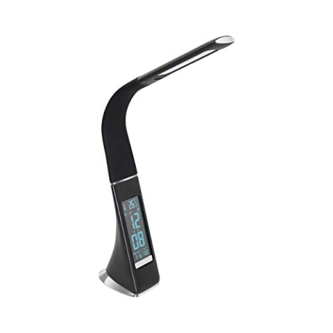 EGLO LED Tischlampe Cognoli, Tischleuchte mit Touch, neutralweiß, dimmbar, Info-Display, Wecker, Schreibtischlampe aus Kunststoff, Bürolampe in Schwarz