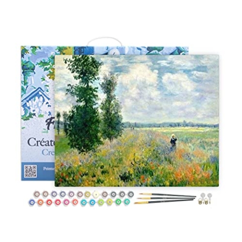 Figured'Art Malen Nach Zahlen Erwachsene Mit Rahmen Monet - Mohnfeld - Paint by Numbers Basteln DIY Bastelset 40x50cm - Leinwand gespannt auf Holzrahmen