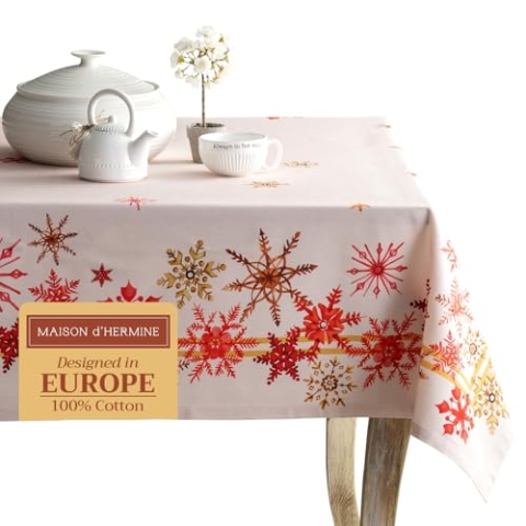 Maison d' Hermine Crystal Star 100% Baumwolle Tischdecke für Küche | Abendessen | Tischplatte | Dekoration Parteien | Hochzeiten | Thanksgiving/Weihnachten (Rechteck, 160cm x 220cm)