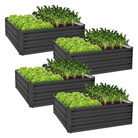 ML-Design 4er Set Hochbeet aus Metall für Garten, 90x90x30 cm, 240 Liter, Anthrazit, wetterfest, rostfrei, Outdoor, Pflanzbeet Pflanzkasten Blumenkasten Gartenbeet Gemüsebeet Frühbeet Kräuterbeet