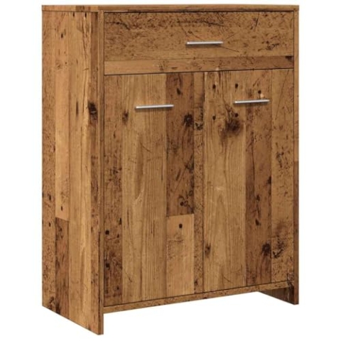 vidaXL Badschrank, Badezimmerschrank mit 1 Schublade 2 Türen, Midischrank Badezimmer, Badmöbel Badezimmermöbel, Altholz-Optik Holzwerkstoff