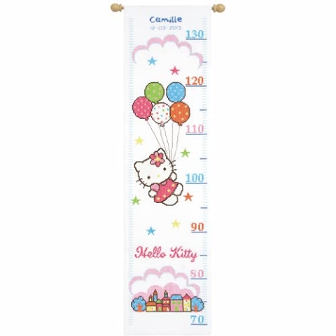 Vervaco Zählmuster Hello Kitty Messlatte Zählmusterpackung-Stickpackung im gezählten Kreuzstich, Baumwolle, Mehrfarbig, 18 x 70 x 0.3 cm