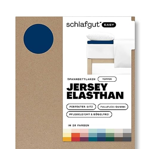 Schlafgut Easy Jersey Elasthan Topper Spannbettlaken 140x200 bis 160x220 Blue Deep, Spannbetttuch aus superweicher Baumwolle mit Elasthan