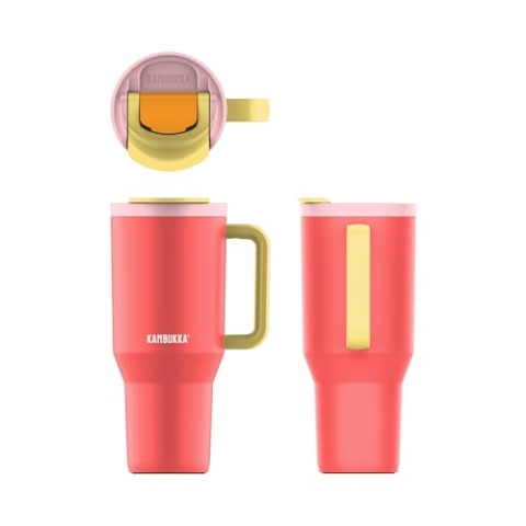 KAMBUKKA Rio, Thermobecher mit Henkel, 750 ml, Pink Papaya, Deckel mit Verschluss