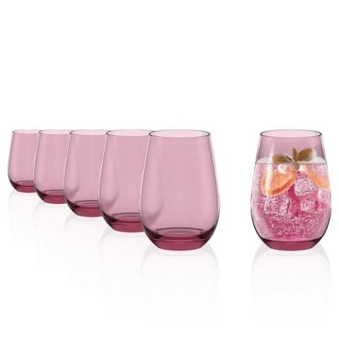 Stölzle Lausitz Wassergläser Elements Flieder 6er-Set 465 ml – Allroundgläser für Wasser, Saft & Cocktails – Hochwertige Trinkgläser aus bleifreiem Kristallglas – Spülmaschinengeeignet & stoßfest